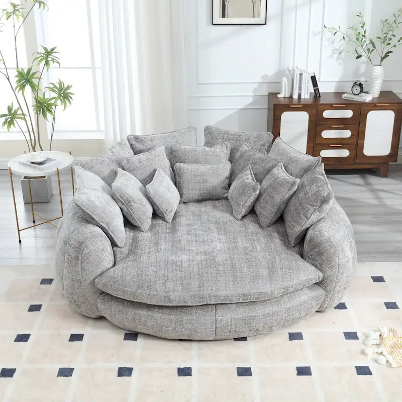 Comodo divano letto matrimoniale a forma di pagnotta, formato extra-large con braccioli