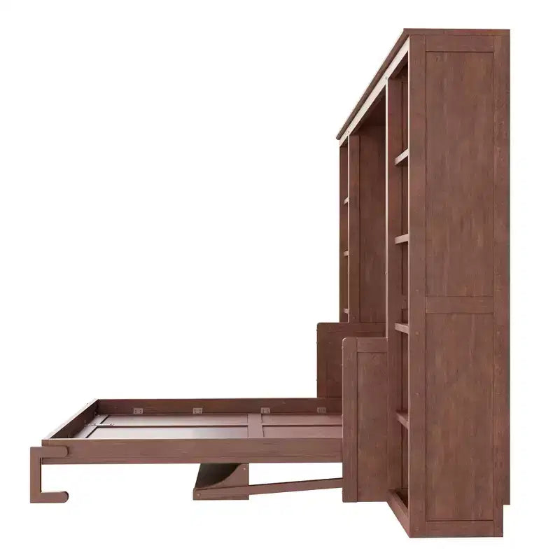 Letto a scomparsa matrimoniale con scrivania e libreria, salvaspazio, marrone scuro - ModernLuxe