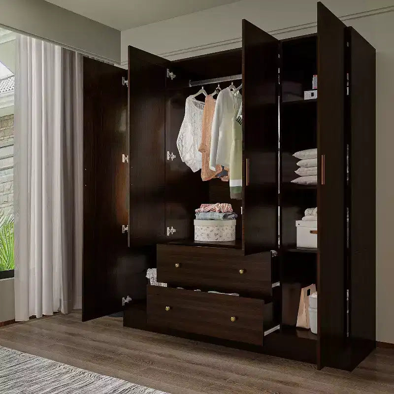 Armoire Hitow avec 2 grands tiroirs, espace central pour suspendre les vêtements et miroir, style minimaliste