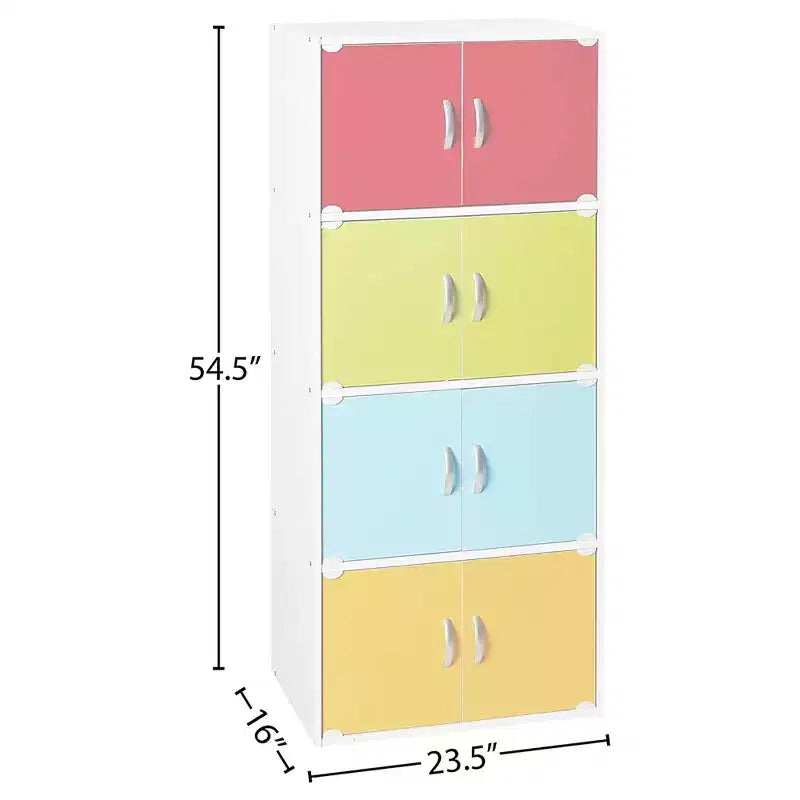 Bibliothèque-meuble de rangement fermé Hodedah HID44, robuste, avec 8 portes, à poser au sol, multifonction pour la maison et le bureau, finition bois de hêtre