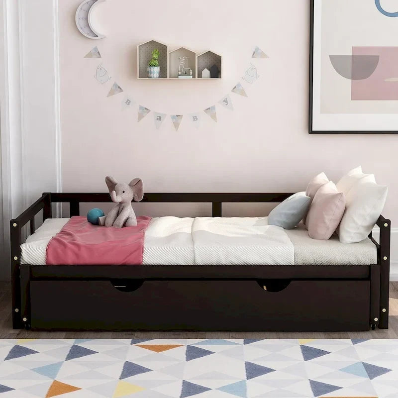 Divano letto allungabile con letto estraibile, divano letto in legno con letto estraibile