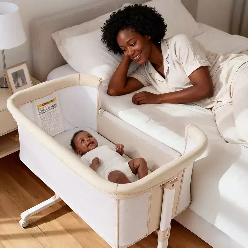 Berceau pour bébé à roulettes ??Beige / Gris / Rose, lit cododo, pour 1 bébé