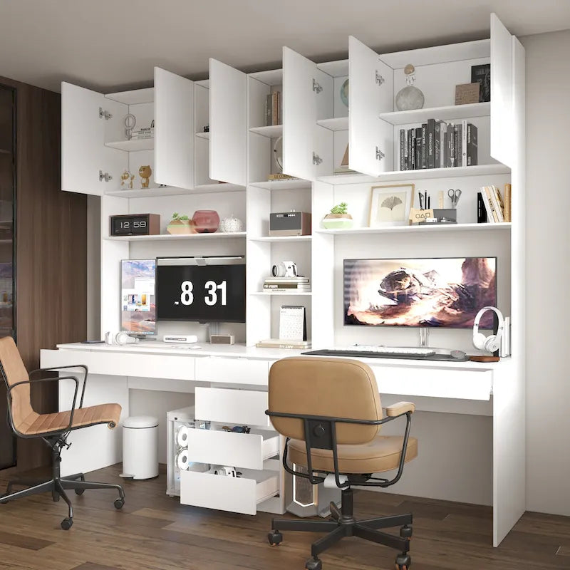 Bureau moderne spacieux blanc pour deux personnes, pour le jeu et le travail
