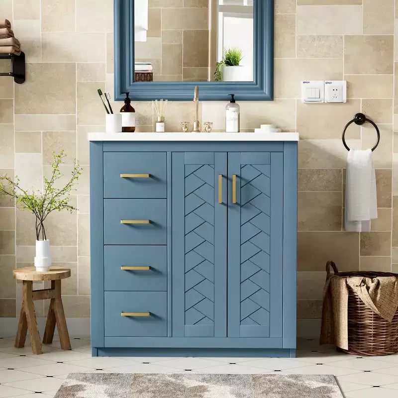 Meuble-lavabo de salle de bain 30 avec lavabo et 3 tiroirs ??Noir / Bleu / Vert / Indigo / Blanc