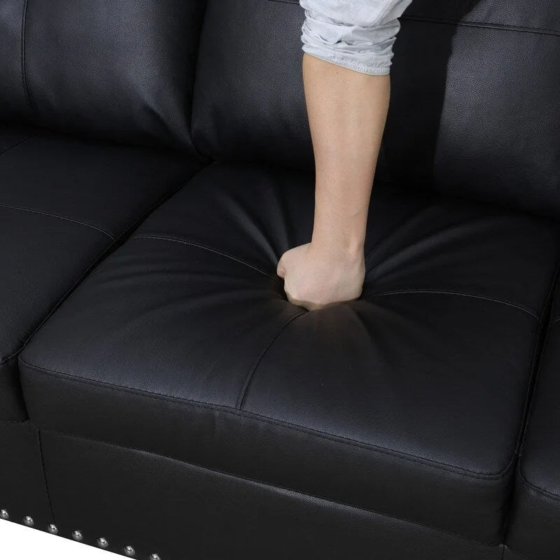 Set di divani moderno nero da 3 pezzi in similpelle e pelle sintetica: stile elegante per il soggiorno