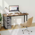 Bureau d’ordinateur de 47 pouces avec 5 tiroirs de rangement, table d’étude et d’écriture réversible au style rustique moderne, poste de travail pour bureau à domicile et petits espaces