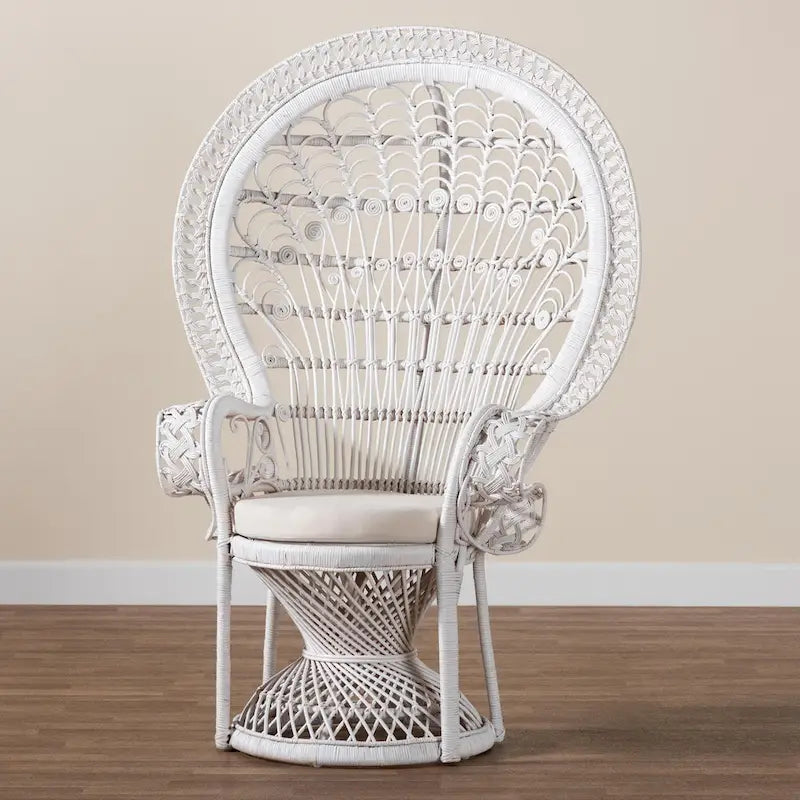 Kallima moderne bohemien pauwenstoel van wit natuurlijk rotan