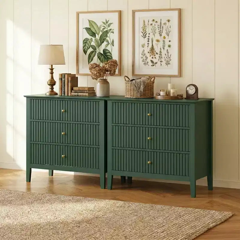 Commode Heynemo à 3 tiroirs, table de chevet en bois peint de 30 pouces de hauteur avec rangement, large commode moderne avec coulisses à billes