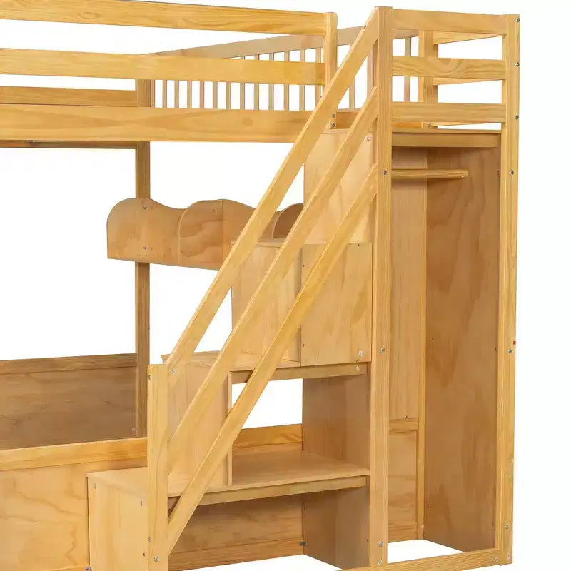 Queensize-Hochbett mit Treppe, Kleiderschrank und Ablagefächern - MDF, 650 lb