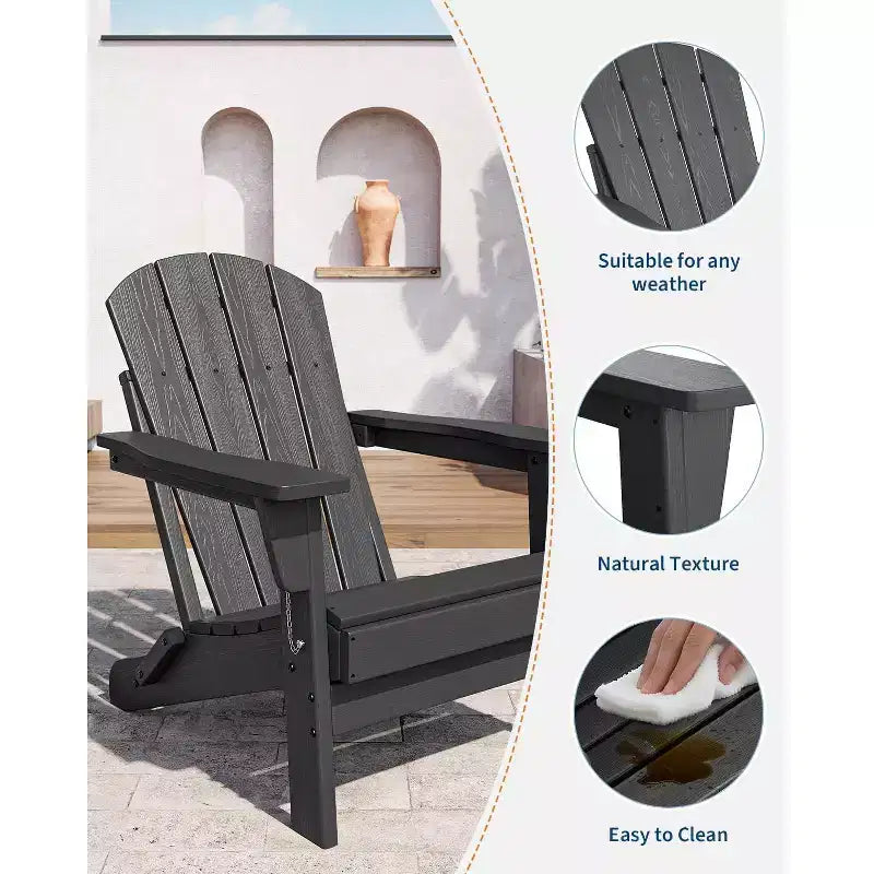 2er-Set klappbare Adirondack-Stühle mit Beistelltisch, HDPE-Kunststoff in Holzoptik, Tragkraft 380lbs, wetterfestes Outdoor-Set für Terrasse, Deck und Feuerstelle