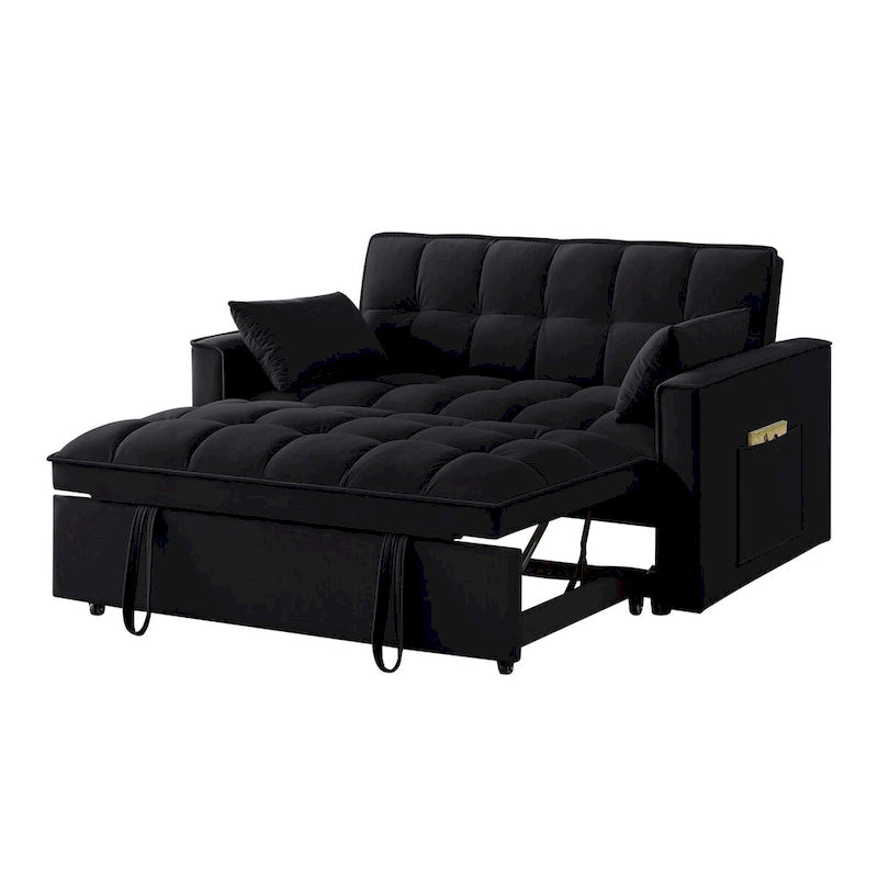 4-in-1-Zweisitzer-Schlafsofa mit Armlehnen und Aufbewahrungstaschen, multifunktionales, getuftetes Ausziehsofa mit verstellbarer Rückenlehne