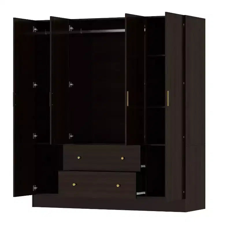 Armoire Hitow avec 2 grands tiroirs, espace central pour suspendre les vêtements et miroir, style minimaliste