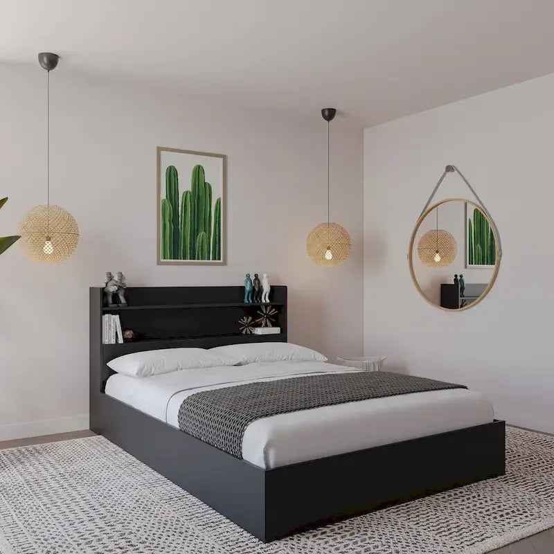 Letto con struttura a piattaforma Hunter con testiera