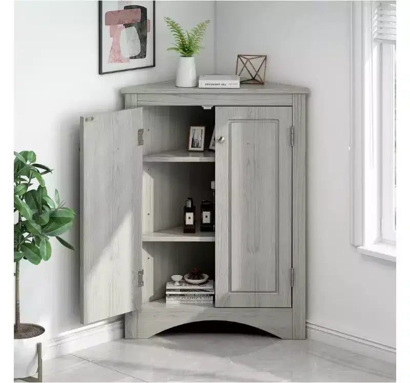 Dreieckiger Badezimmerschrank aus MDF mit verstellbaren Einlegeböden, freistehender Bodenschrank für Küche und Badezimmer,
