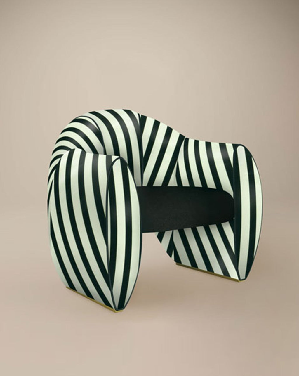 Poltrona scultorea in velluto a righe e raso
