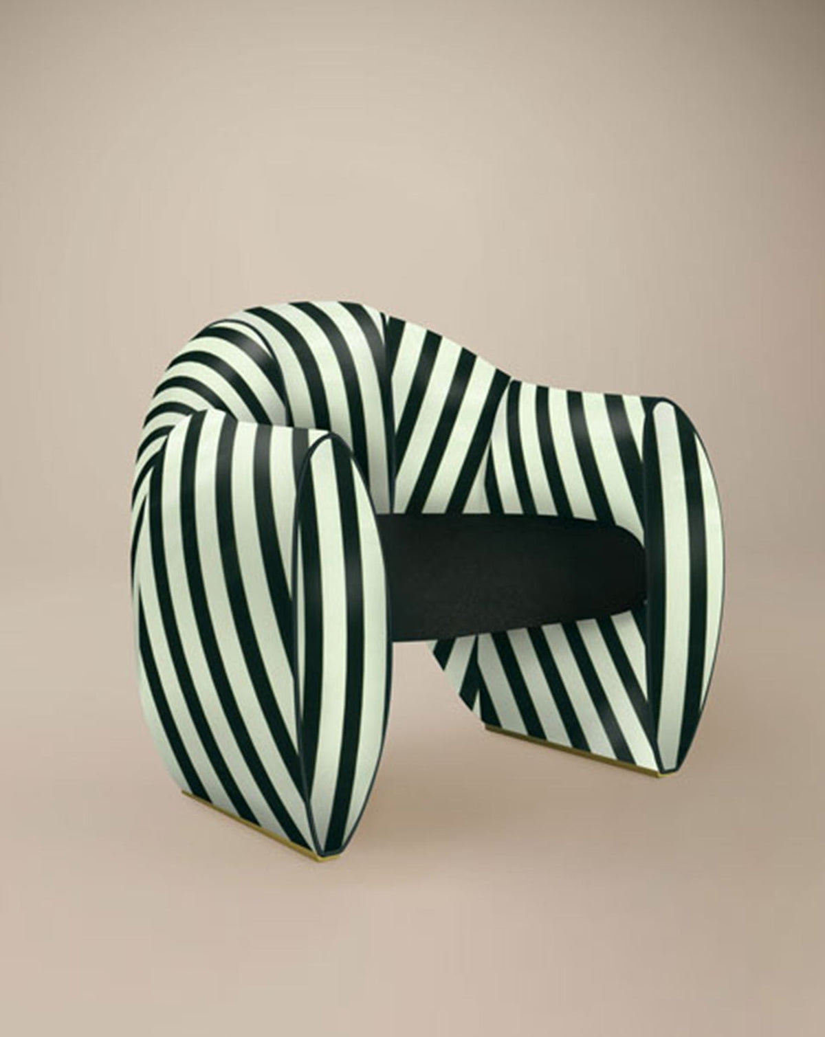 Poltrona scultorea in velluto a righe e raso
