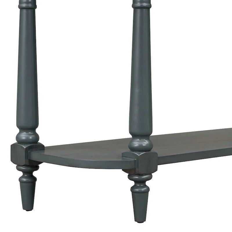 Schmaler Konsolentisch im Retro-Stil mit abgerundeten Ecken, oberer Schublade und offenem Regal