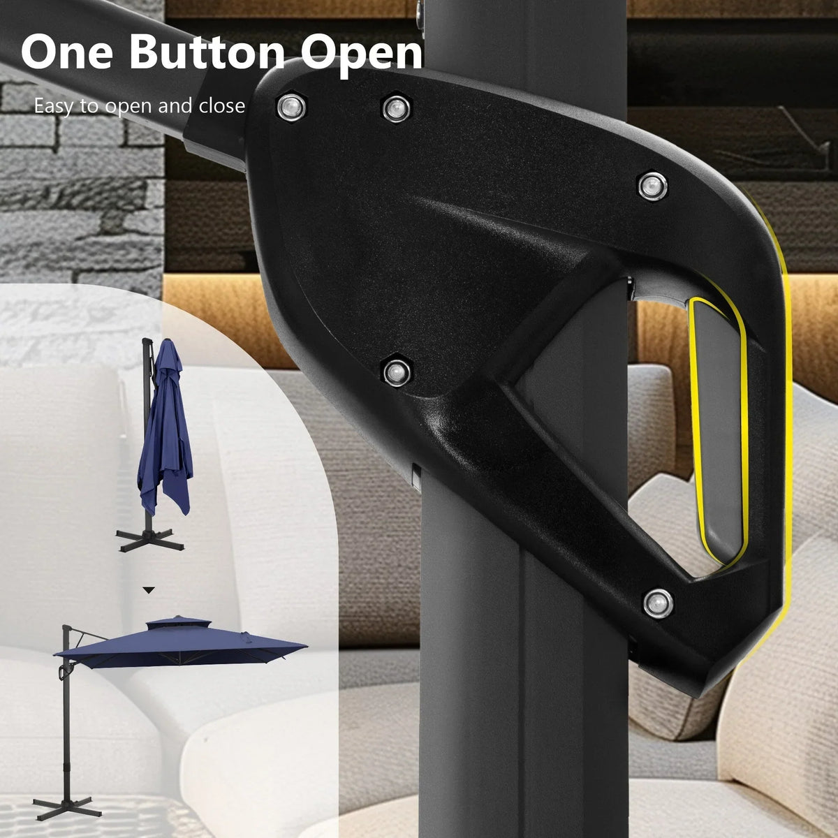 MAISON ARTS ombrellone a braccio automatico idraulico da 12 FT, palo in alluminio, rotazione a 360 gradi