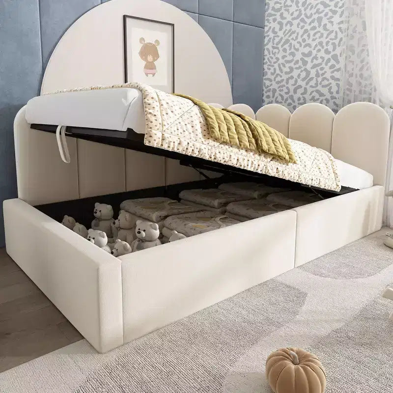 Okak gepolstertes Einzel-Tagesbett mit hydraulischem Stauraum und Metall-Lattenrost, modernes Einzelbett für Schlafzimmer und Kinderzimmer