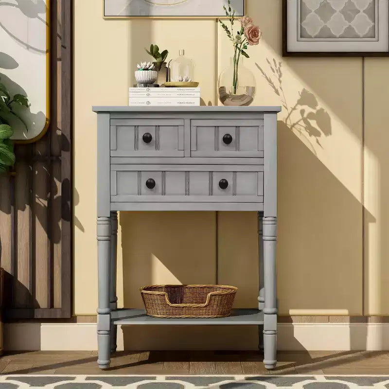 Console étroite de 23.7in avec 3 tiroirs et une étagère, table de canapé pour petit espace, entrée ou salon