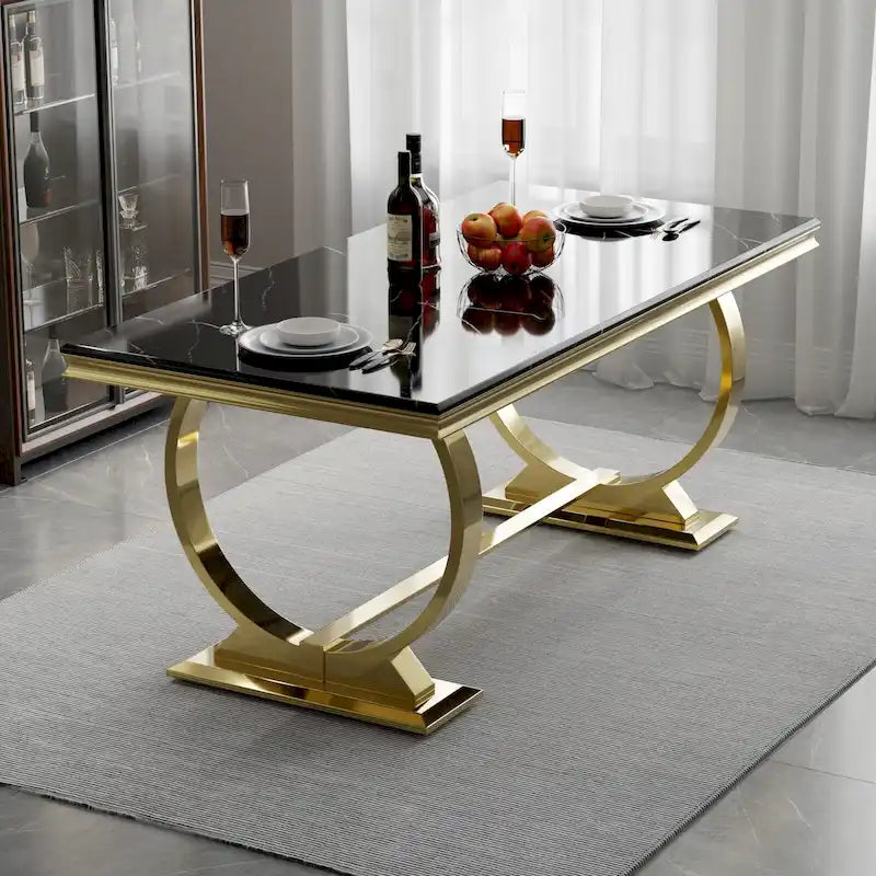 Tavolo da pranzo di lusso con base circolare in metallo lucido - 72 Inch