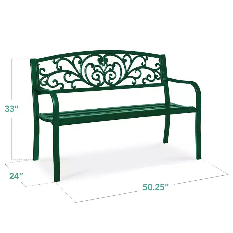 Best Choice Products Gartenbank aus Stahl für Terrasse und Veranda mit floral gestaltetem Rückenteil