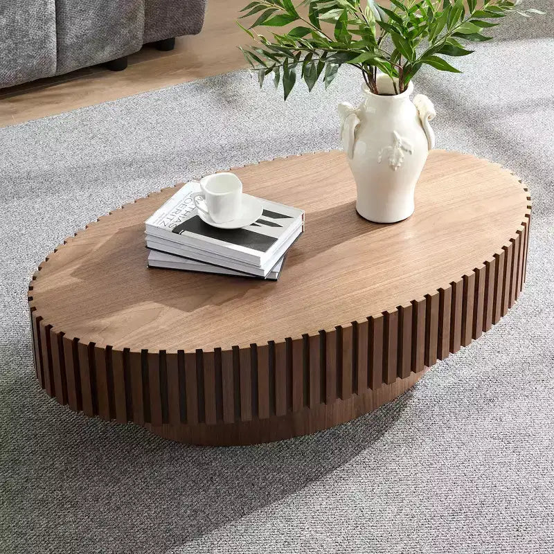 Table basse ovale/carrée minimaliste cannelée, table centrale d'appoint, frêne naturel/noyer/noir mat-ModernLuxe