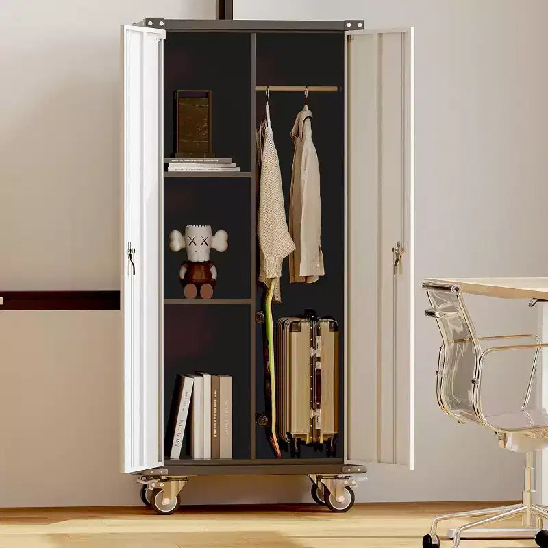 Armoire de rangement pour garage avec roulettes et panneau perforé, armoire métallique verrouillable de 72 H avec 2 portes et 4 étagères réglables pour atelier de garage