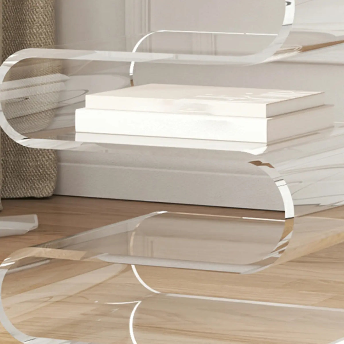 Table d’appoint contemporaine en acrylique en forme de S avec rangement
