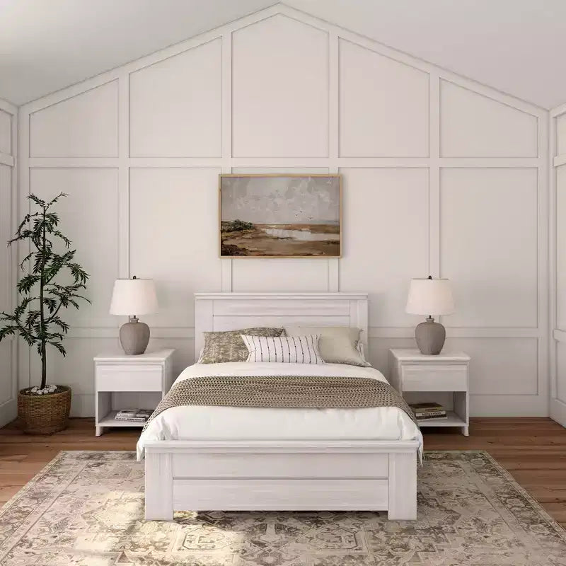 Plank+Beam landelijke bedframe in tweepersoonsformaat met hoofdbord, platformbed van massief hout