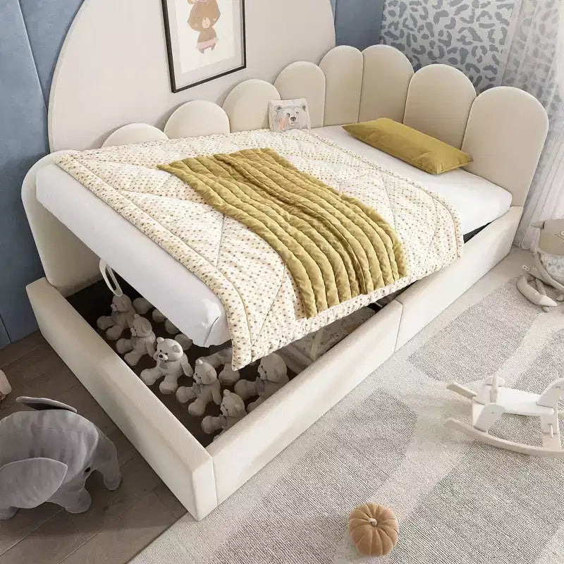 Okak gepolstertes Einzel-Tagesbett mit hydraulischem Stauraum und Metall-Lattenrost, modernes Einzelbett für Schlafzimmer und Kinderzimmer