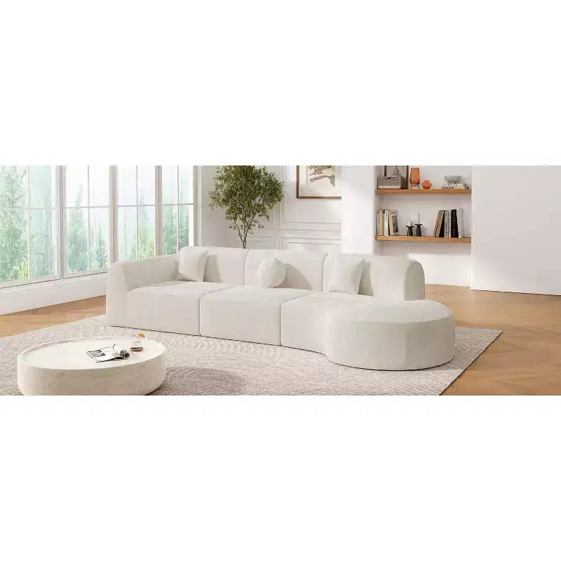 Divano componibile moderno curvo da 140 pollici con chaise longue, set da 3 pezzi, per soggiorno