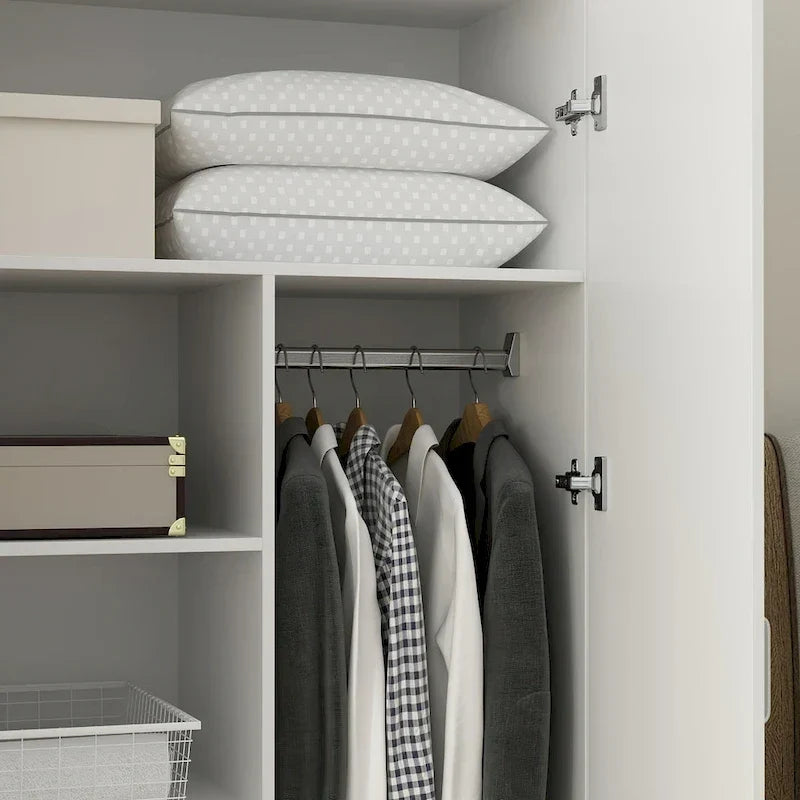 Armoire à deux portes autoportante pour chambre avec tringle à vêtements