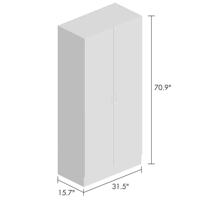 Armoire à deux portes autoportante pour chambre avec tringle à vêtements
