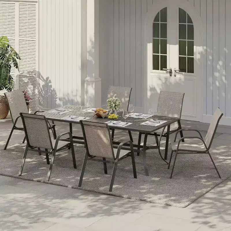 Chaises de patio, lot de 4/6 chaises de repas d’extérieur empilables et légères en textilène, toutes saisons, avec accoudoirs, pour la cour et le bord de la piscine