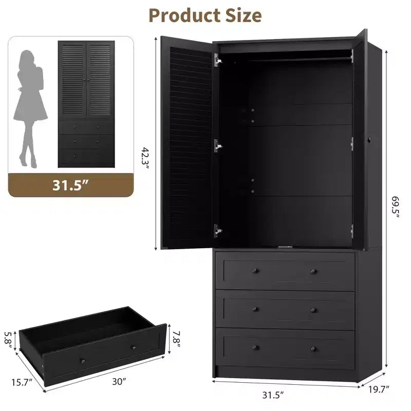 Armoire COZONY avec 3 tiroirs et 2 portes, armoire moderne en bois pour chambre, armoire blanche autoportante robuste