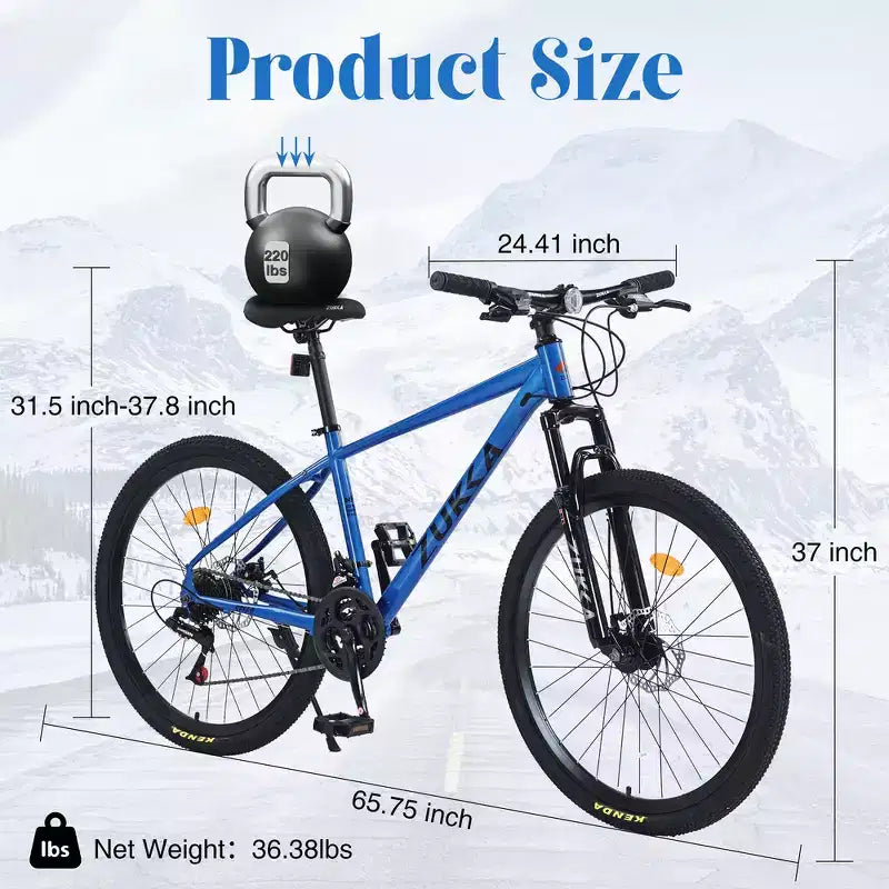 Mountain bike ammortizzata Whisen 26 con cambio posteriore a 8 velocità, forcella, pneumatici KENDA e doppi freni a disco