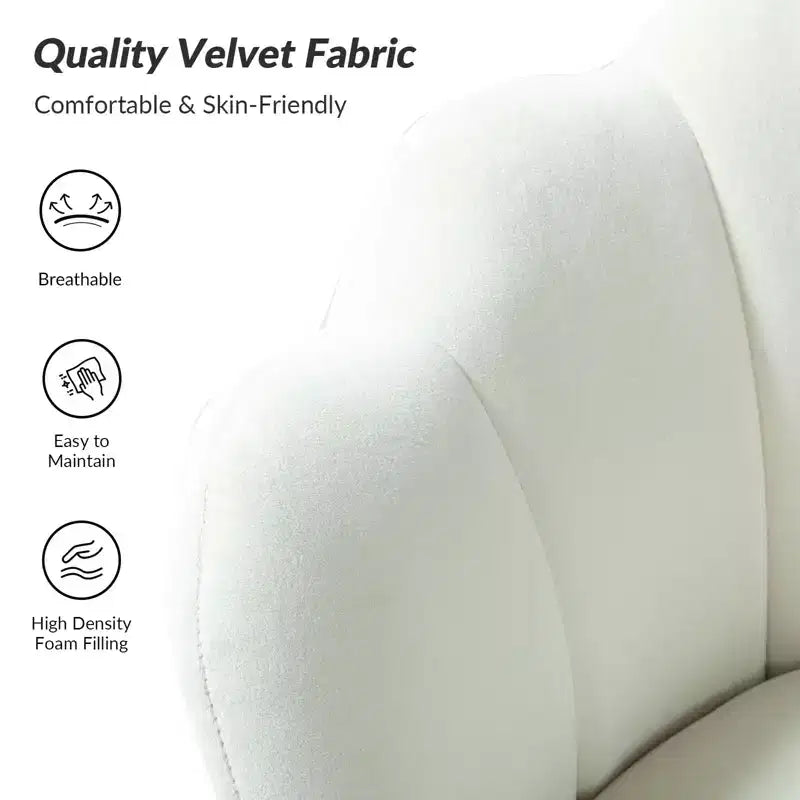 Fauteuil tonneau confortable avec pieds en métal doré, fauteuil d’appoint pour le salon