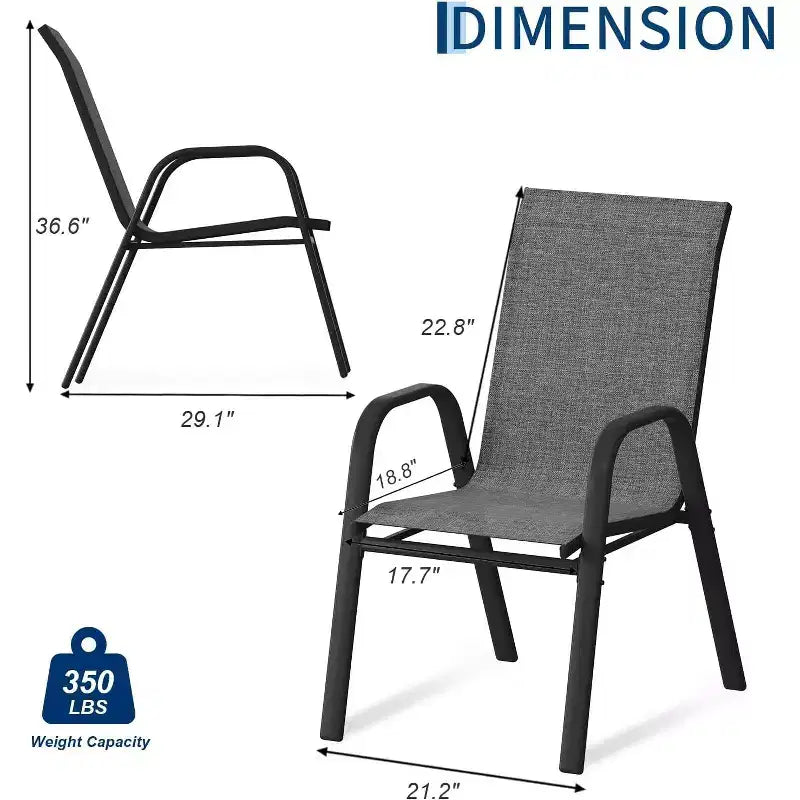 Chaises de patio, lot de 4/6 chaises de repas d’extérieur empilables et légères en textilène, toutes saisons, avec accoudoirs, pour la cour et le bord de la piscine