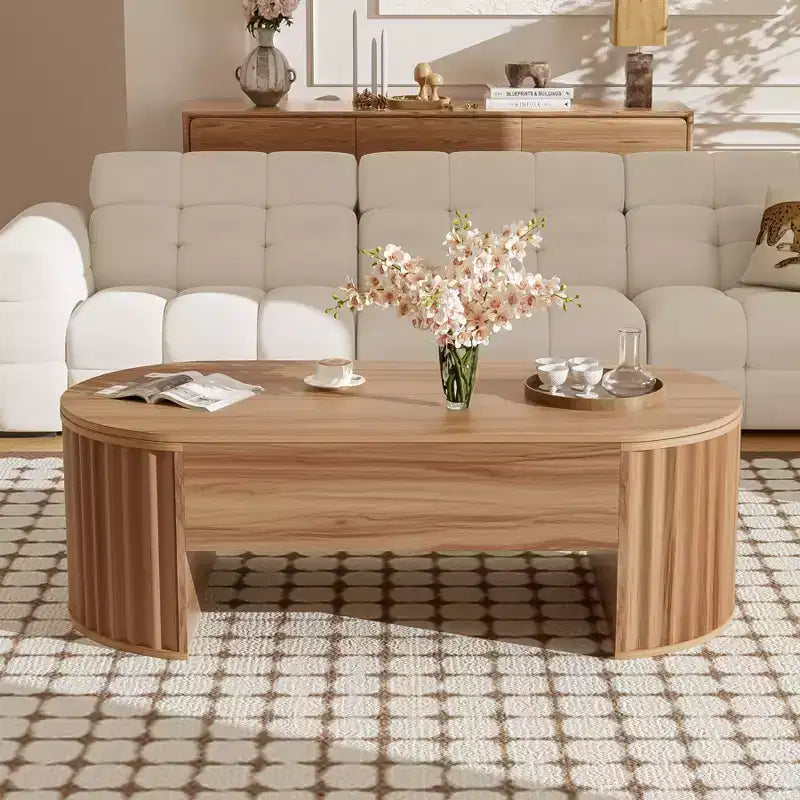 Salontafel van 47.2'' met hefbaar blad, ovale houten middentafel met verborgen opbergruimte, moderne cocktailtafel voor woonkamer, slaapkamer en kantoor
