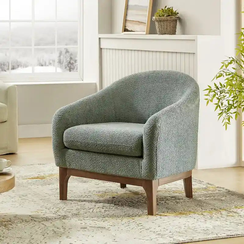 Fauteuil d’appoint moderne en tissu bouclé Augus avec pieds en bois massif par HULALA HOME