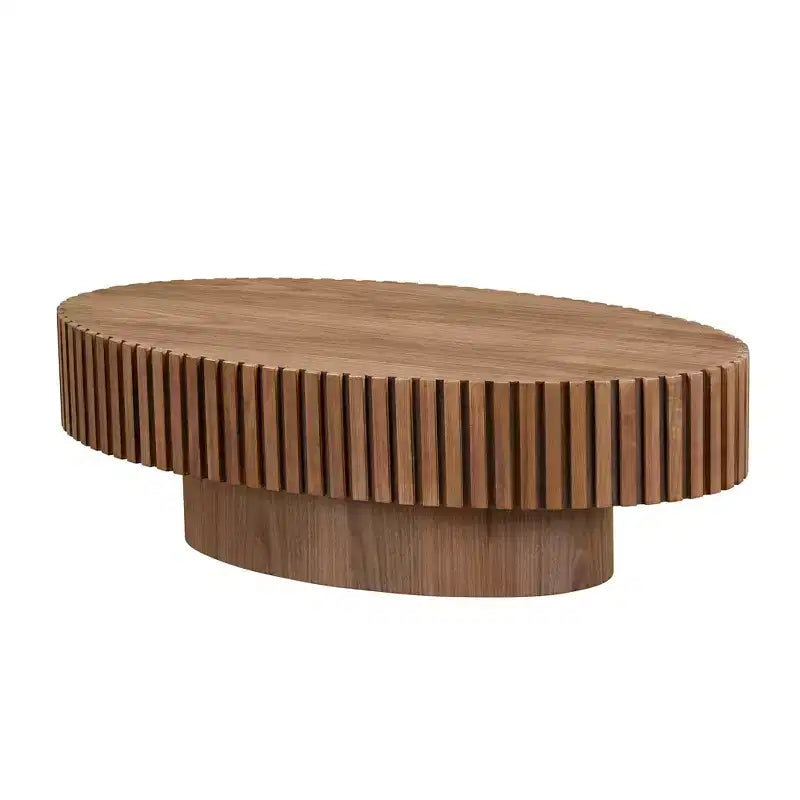 Table basse ovale/carrée minimaliste cannelée, table centrale d'appoint, frêne naturel/noyer/noir mat-ModernLuxe