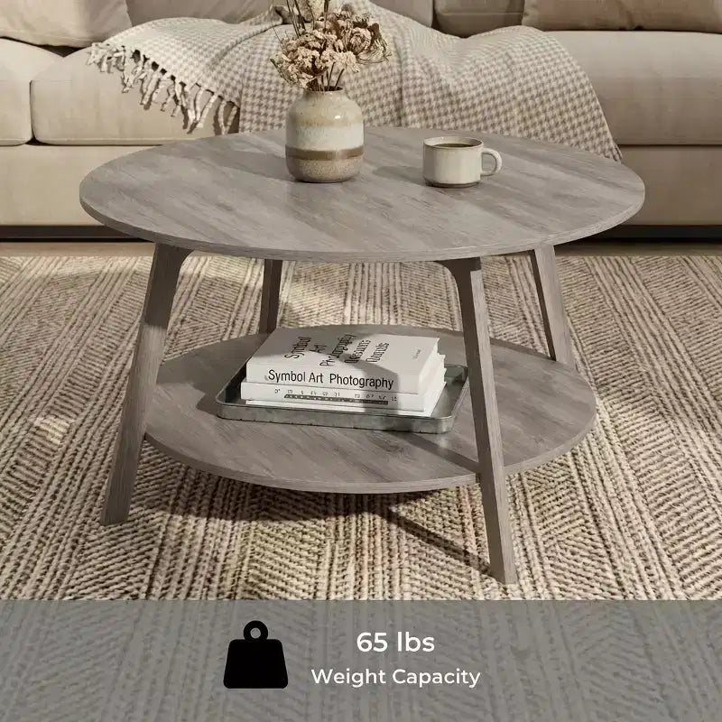 Runder Couchtisch in Honigbraun mit 2 Ablageebenen, Maße 31.5 x 17.7 Inches, ideal fürs Wohnzimmer