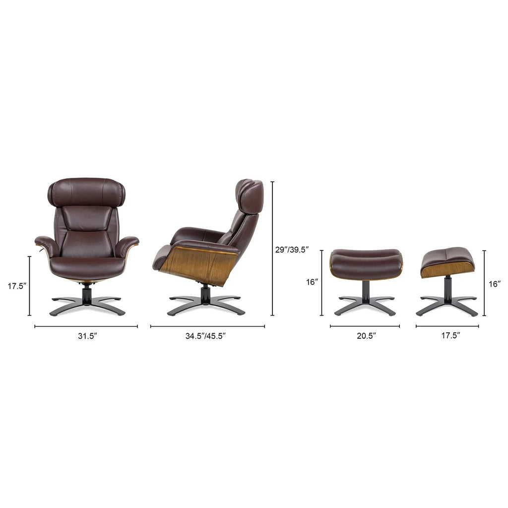 Fauteuil inclinable Jovan de 31.5 en cuir véritable avec ottoman