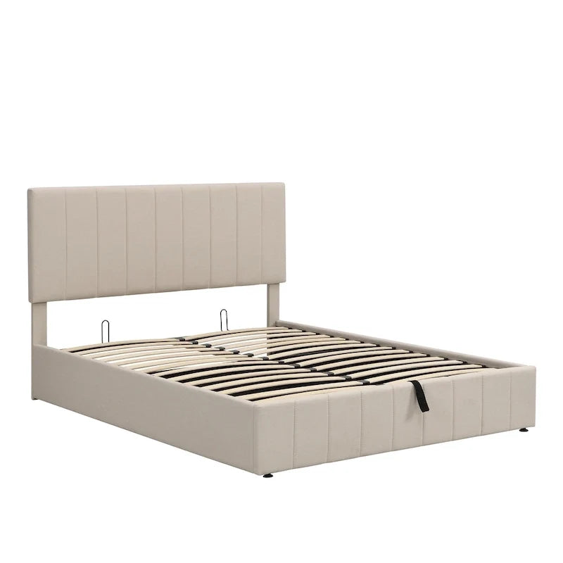 Polsterbett in Queen-Size mit hydraulischem Stauraumsystem - Beige