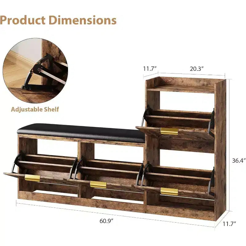 Meuble à chaussures avec banc et 4 tiroirs basculants - Rangement étroit pour entrée, pour 35-40 paires