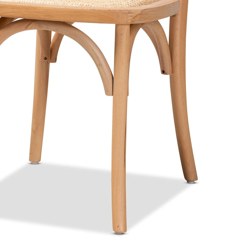 Neah, set di 2 sedie da pranzo moderne di metà secolo in legno e rattan intrecciato