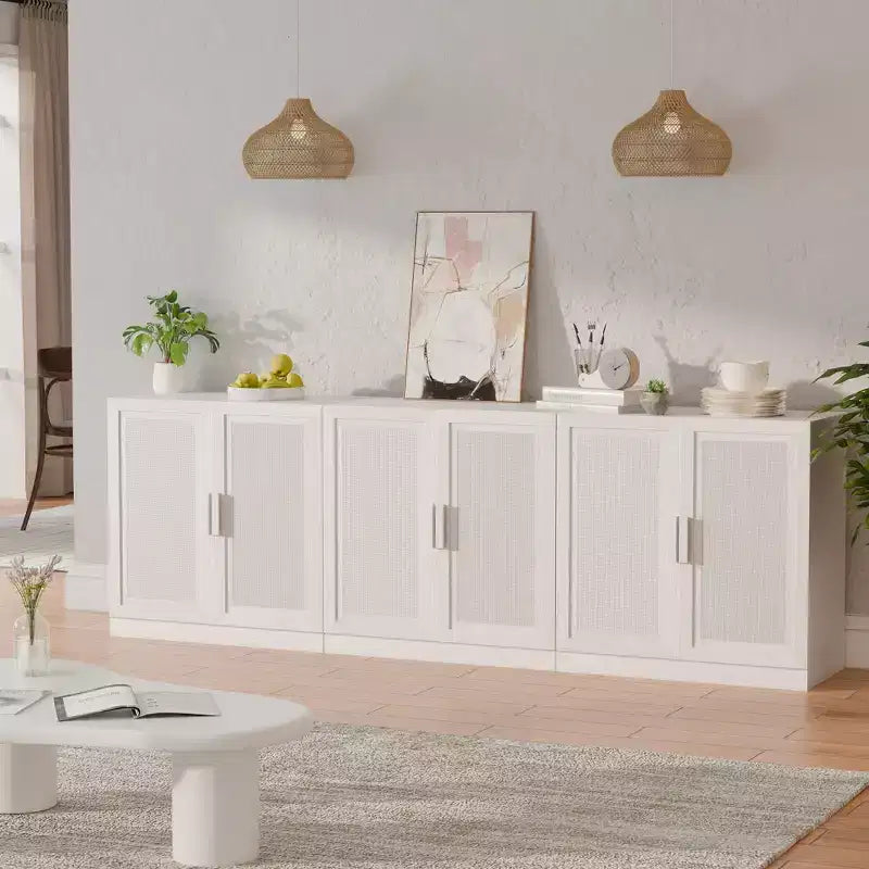 Ensemble de 3 buffets de rangement avec portes en rotin et étagères réglables - 93Lx31H