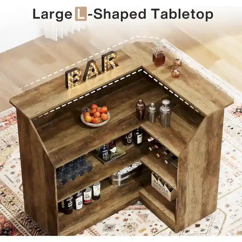Meuble-bar en forme de L avec porte-verres à pied pour bar à domicile