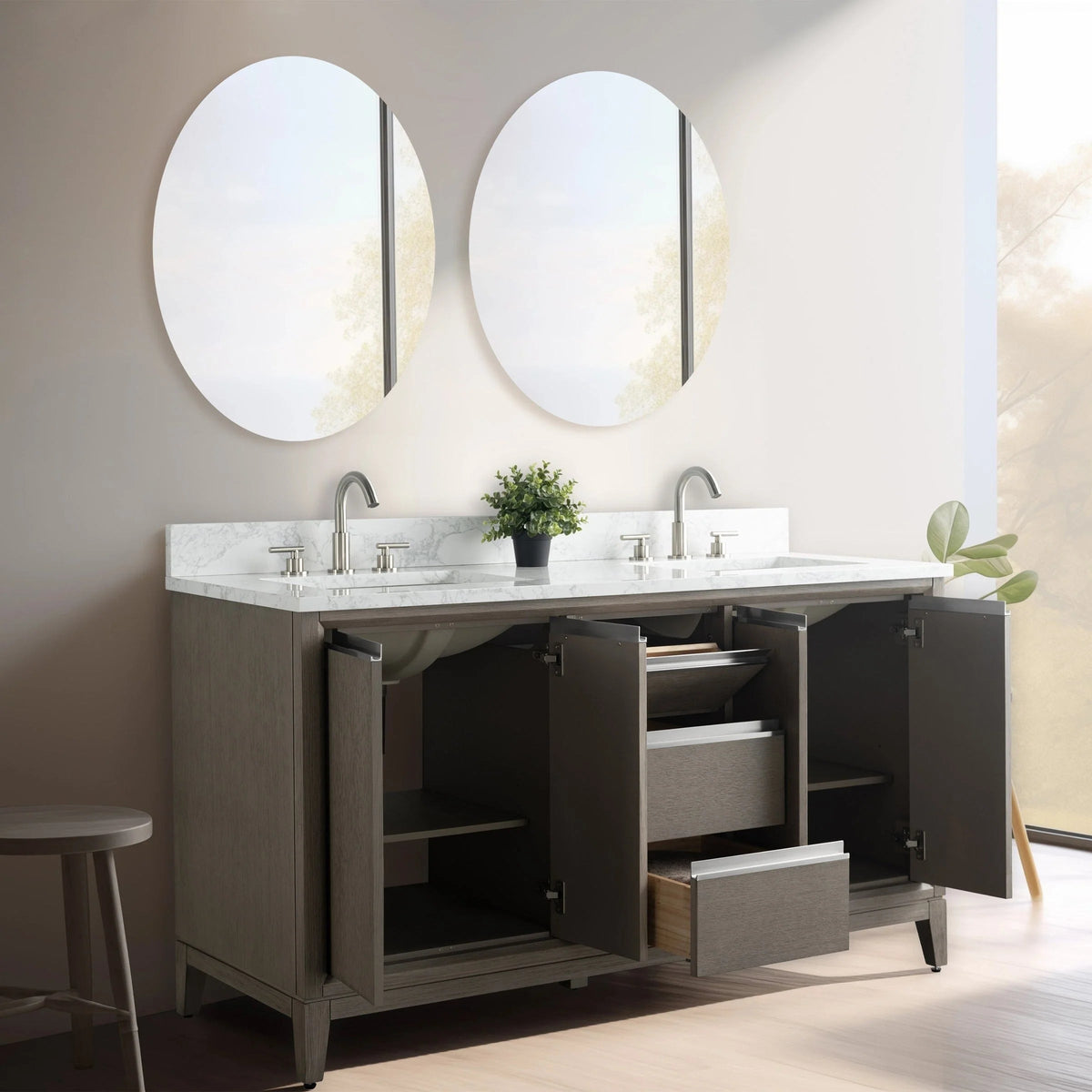 Meuble-lavabo de salle de bain Vanity Art avec lavabo en céramique et comptoir en marbre reconstitué
